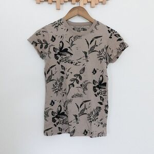 Volcom Stone Kids Tan Black Floral Script Print Short Sleeve T-Shirt Size L
